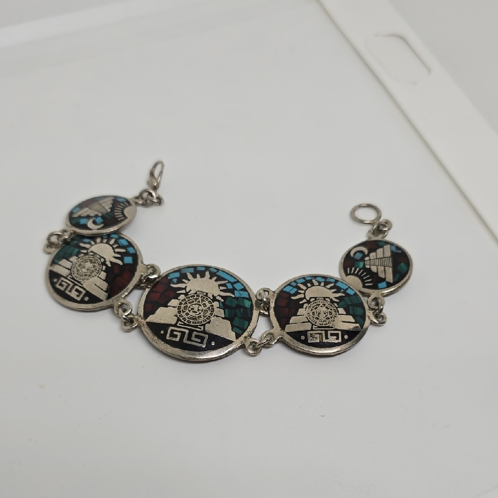 Artisan Silver Bracelet with Turquoise and Brown Accents